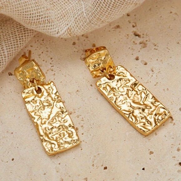 Naked Hanger Gold Textured Earrings - Picture 1 of 5